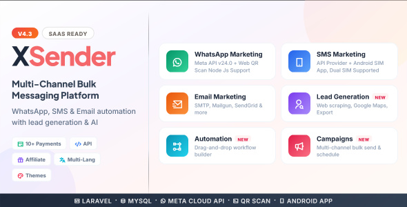XSender - Bulk Email, SMS and WhatsApp Messaging Application [SAAS]