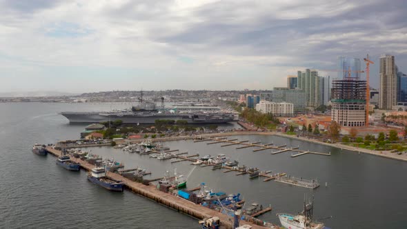 Aerial View of the San Diego Skyline and the USS Midway Museum