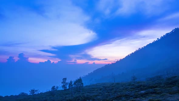 Dawn Over the Mountain Near the Volcano