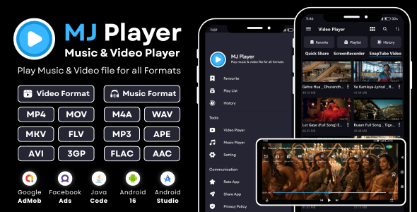 MJ Player Music Video Player with AdMob Facebook Ads Android
