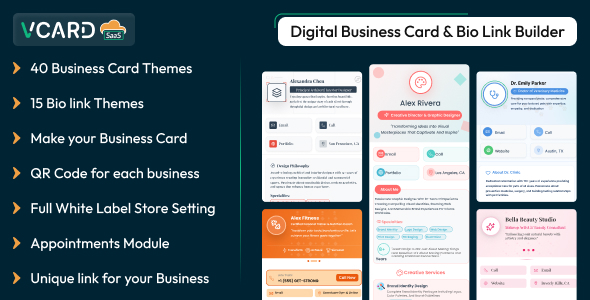 vCard SaaS - Digital Business Card Builder - Bio Links Builder