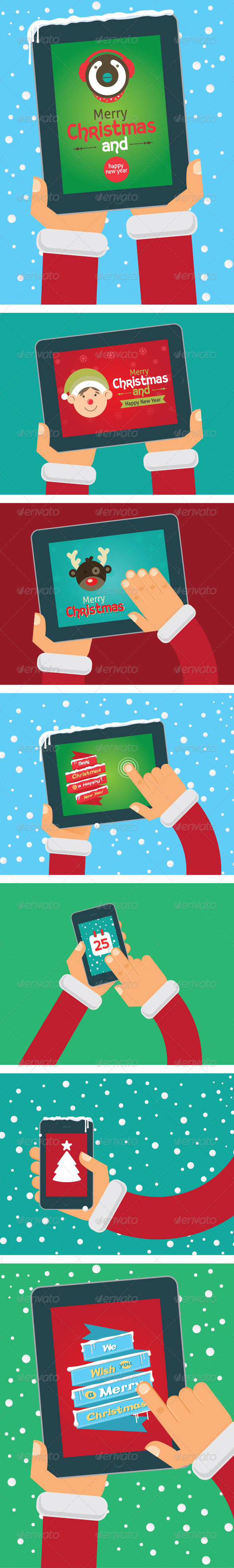 Vector Christmas Cards on Tablet and Phone