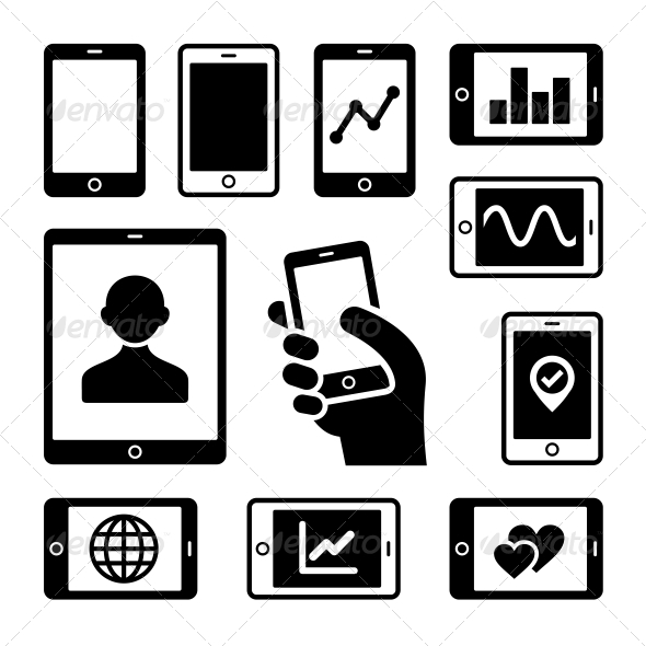 Mobile Gadgets with Business Diagrams Icons Set