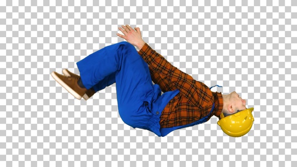 Construction worker making a flip and, Alpha Channel