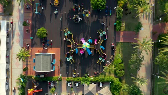 Children Play on the Big Playground Aerial View 4 K