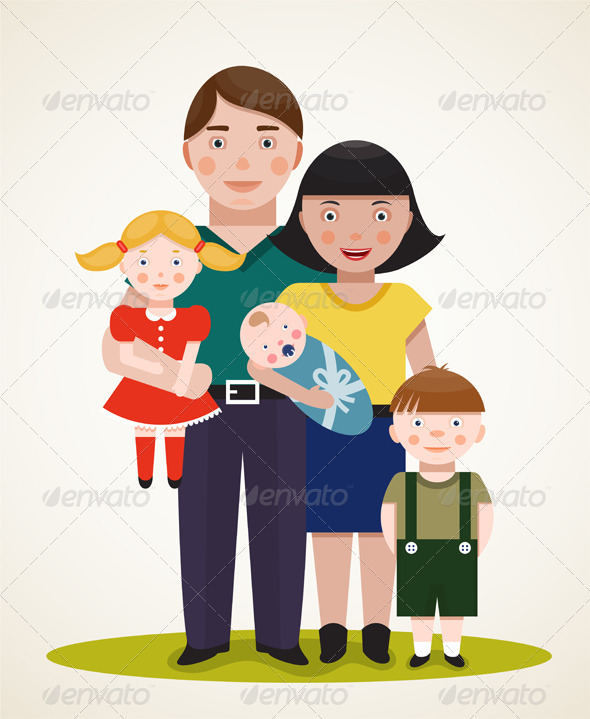Happy Family with Three Children