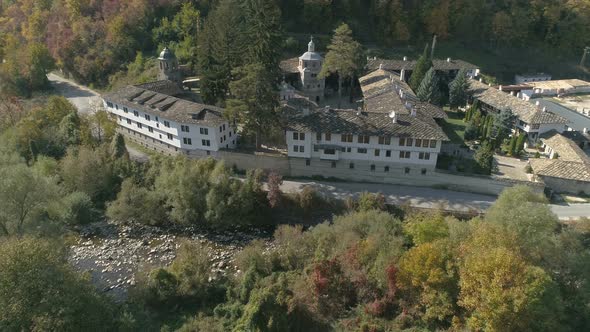 Above the Third Largest Troyan Monastery with A River Alongside. Bulgaria