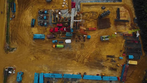 Cinematic Drone Shot of Onshore Drilling and Workover Rig structure and Rig equipment for oil explor