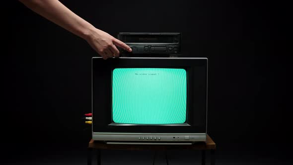 Old Retro Square Television with Blue Screen on Black Background