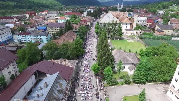 Aerial view of people walking on a street