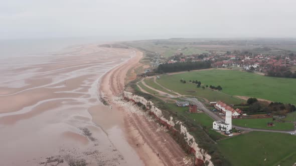 Drone shot over Hunstanton cliffs and light house