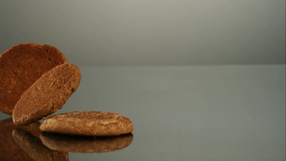 Cookies falling and bouncing in ultra slow motion 