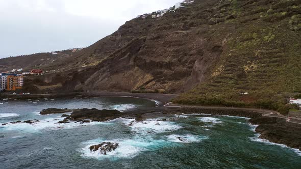 Wild Benijo Beach with Black Volcanic Sand in the Atlantic Ocean