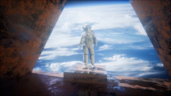 Astronaut on the Space Observatory Station Near Earth alt