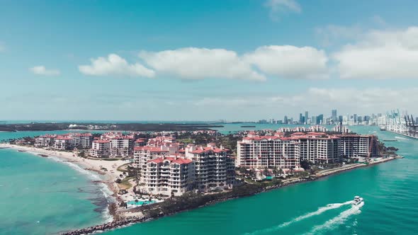 Amazing Aerial View of Miami Beach Coastline From Drone on a Sunny Day, Slow Motion