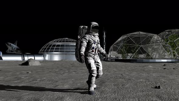 Astronaut Walking On The Moon Colony Of The Future