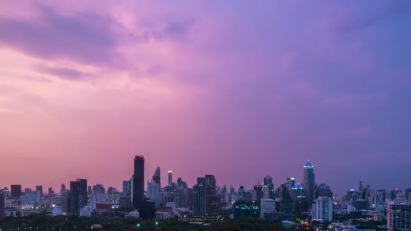 Day and Night Transition Time Lapse of Cityscape and Buildings in Metropolis