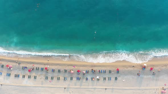 Sandy Beach Top View. Aerial View From Flying Drone