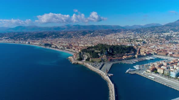 Nice France Promenade and Nice Port  in Mediterranean Sea