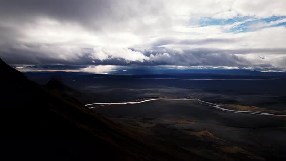 Drone Over Mountain Landscape And River Of Iceland