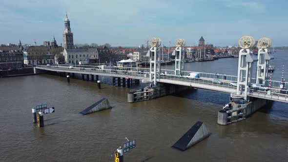 Historical bridge over river IJssel at the city of Kampen in the Netherlands