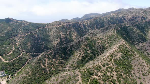 Aerial View of Hiking Trails on the Top of Santa Catalina Island Mountains