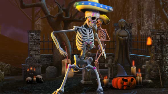 Mexican skeletons dancing salsa