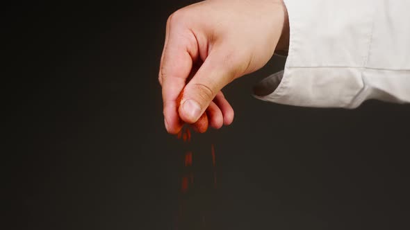 Professional Chef Adding Spice Closeup a Pinch of Seasoning