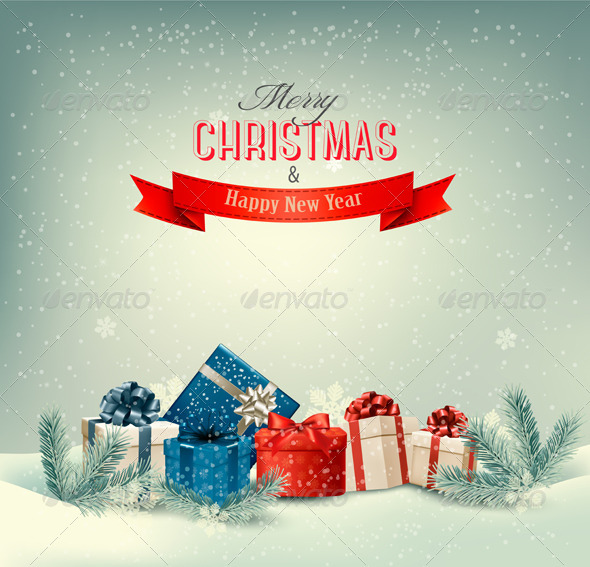 Christmas Winter Background with Presents