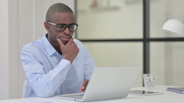 African Man Laptop Thinking Work