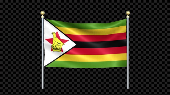 Zimbabwe Flag Waving In Double Pole Looped