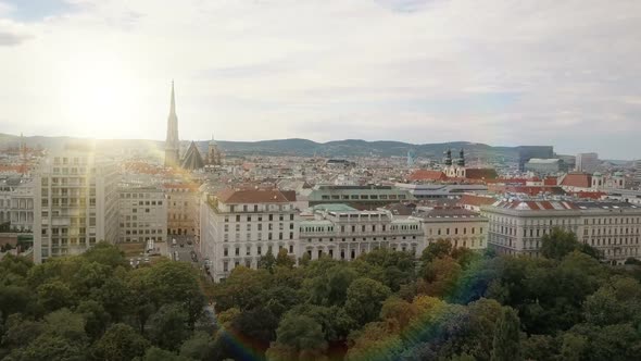 Vienna City Skyline Aerial Shot. AERIAL View of Vienna. St. Stephen's Cathedral and Cityscape