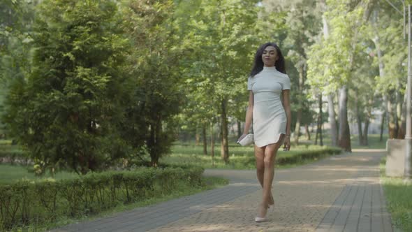 Elegant Female in Stiletto Shoes Strolling Outdoor