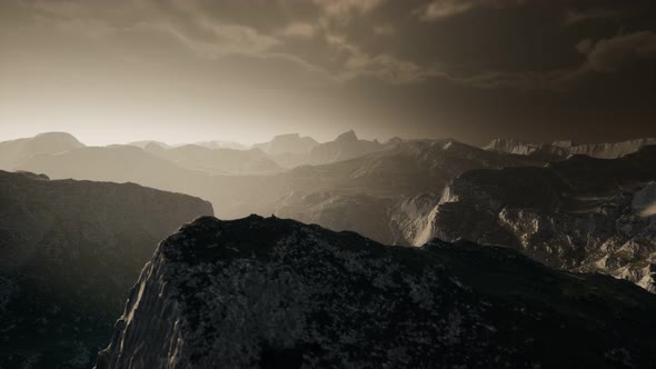 Dramatic Sky Over Steps in a Mountain.