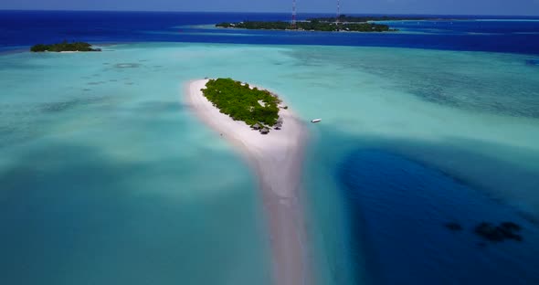 Natural drone abstract view of a sunshine white sandy paradise beach and turquoise sea background in