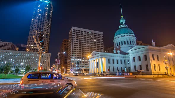 St Louis Time Lapse Skyline Night 4K Timelapse Missouri USA Buildings Church Traffic City