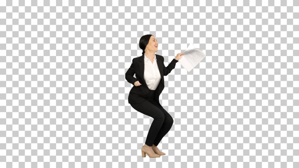 Excited business woman dancing with a, Alpha Channel