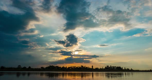 Timelapse of sunset with river landscape