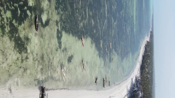 Vertical Video of the Ocean Near the Coast of Zanzibar Tanzania Aerial View