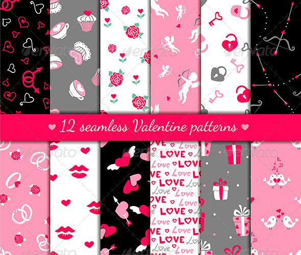 Twelve Valentines Seamless Patterns