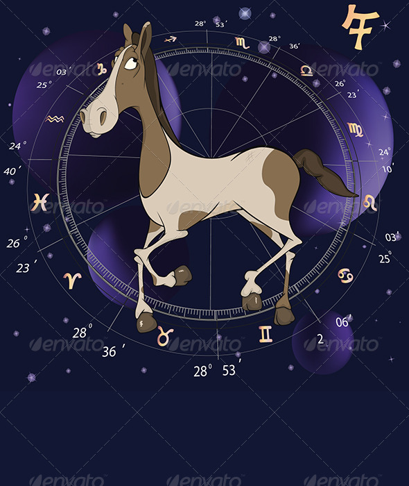 Year of a Horse Cartoon Chinese Horoscope