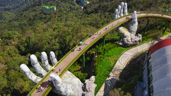 Aerial Shot of the Golden Bridge in the City of Danang