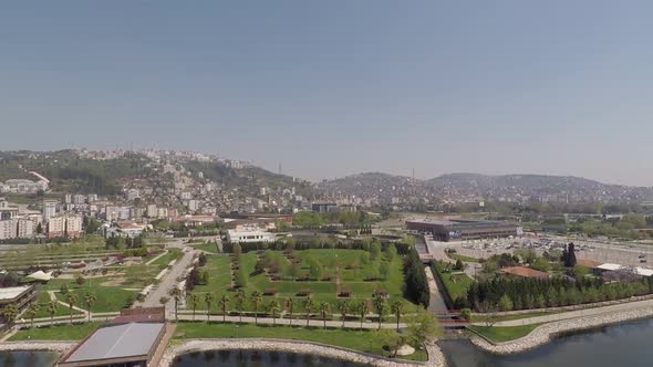 Aerial Public Park Water Canal Tilt