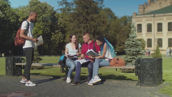 College Students Talking During Study Outdoors
