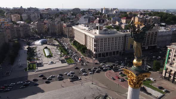 Kyiv. Ukraine: Independence Square, Maidan. Aerial View, Slow Motion