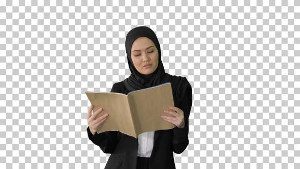 Surprised Muslim Businesswoman reading, Alpha Channel