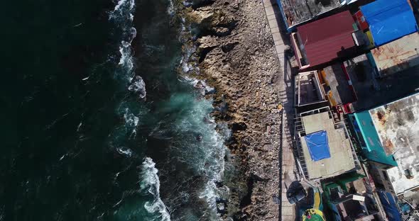 La Perla Bowl pool at San Juan Puerto Rico drone shot 2 ocean