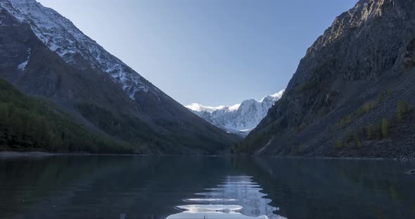 Mountain Lake Timelapse at the Summer or Autumn Time. Wild Nature and Rural Mount Valley. Green