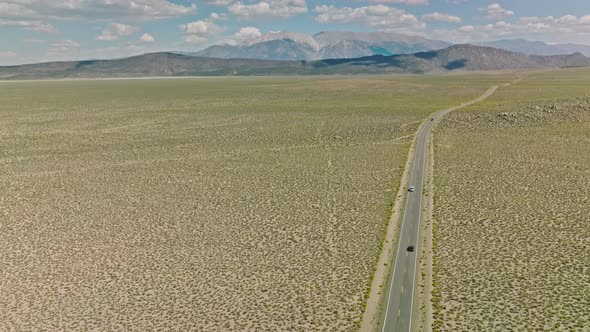 Car Driving Down a Nevada Desert Road