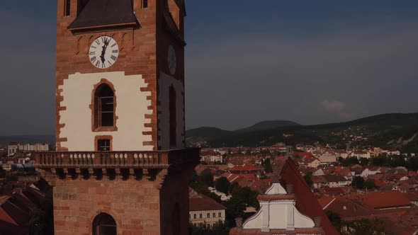 Aerial view of church tower